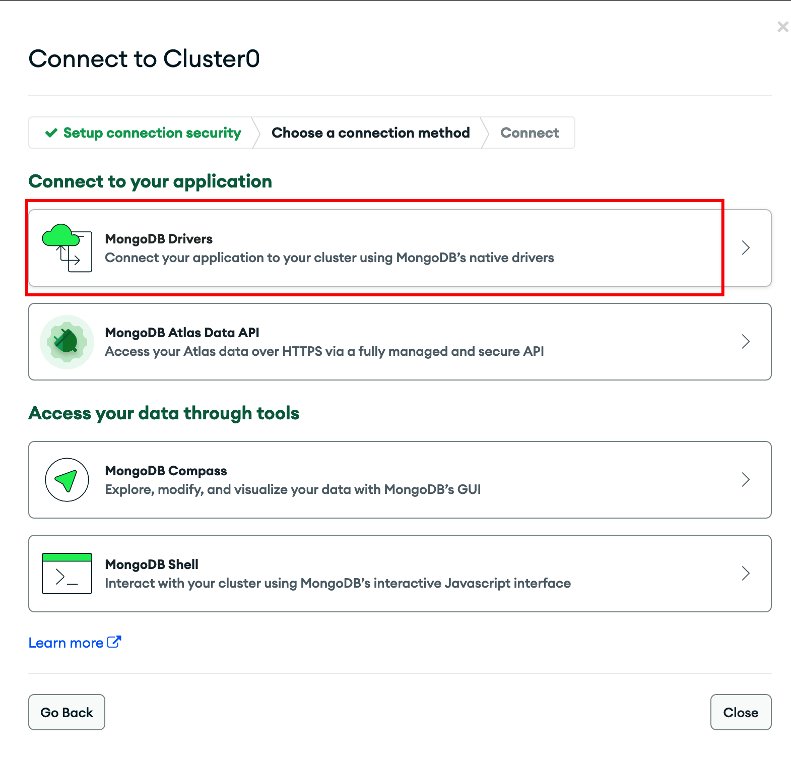 MongoDB Drivers 클릭
